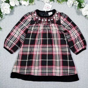 Hanna Andersson Long Sleeve Tartan Smocked Dress Holiday NWT